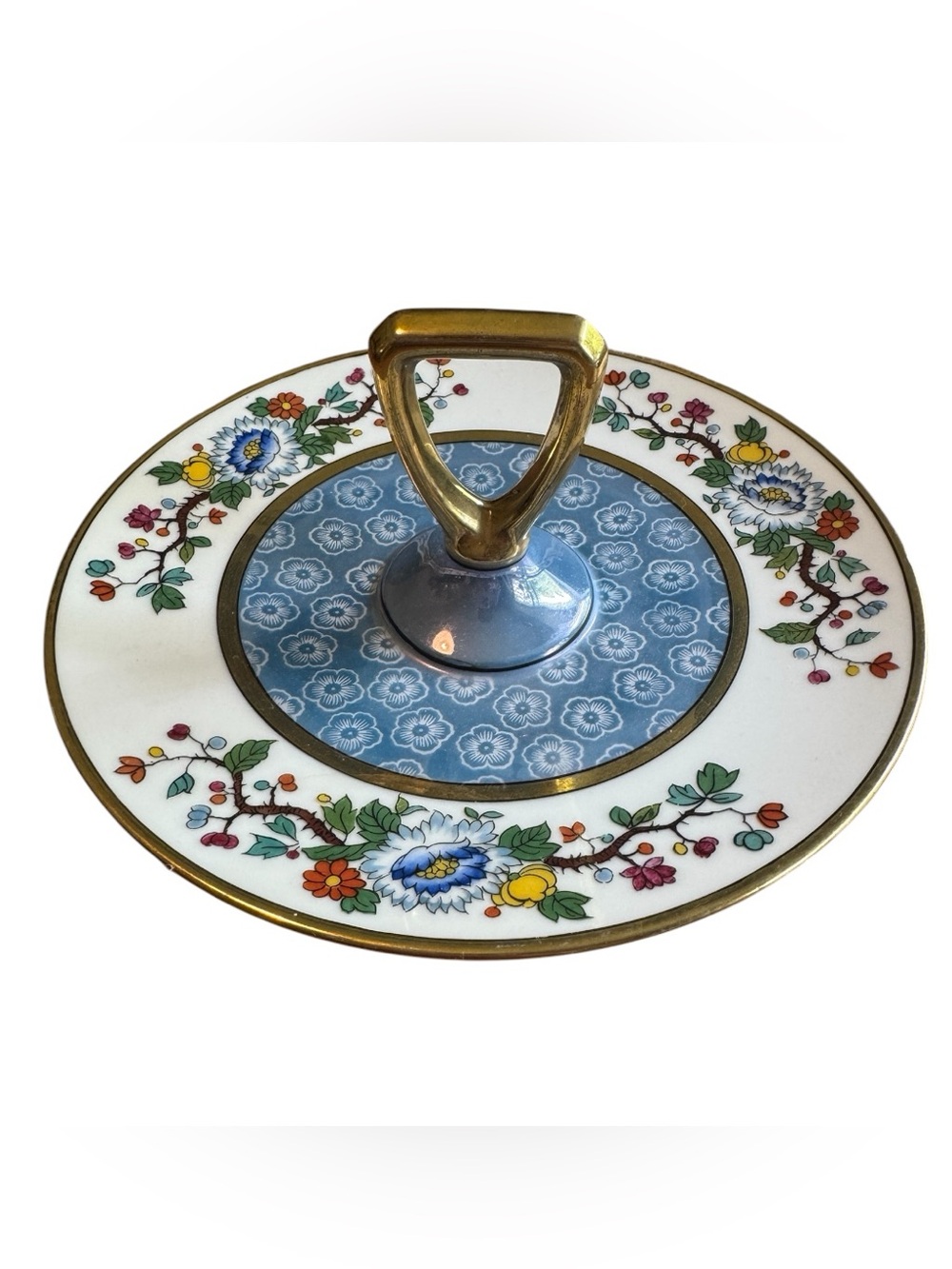 Vintage Noritake Floral Handled Serving Plate 8" Gold Trim Japan